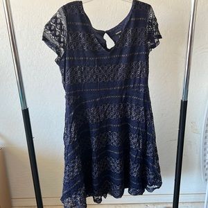 Blue & Gold Lace Short Sleeve Dress